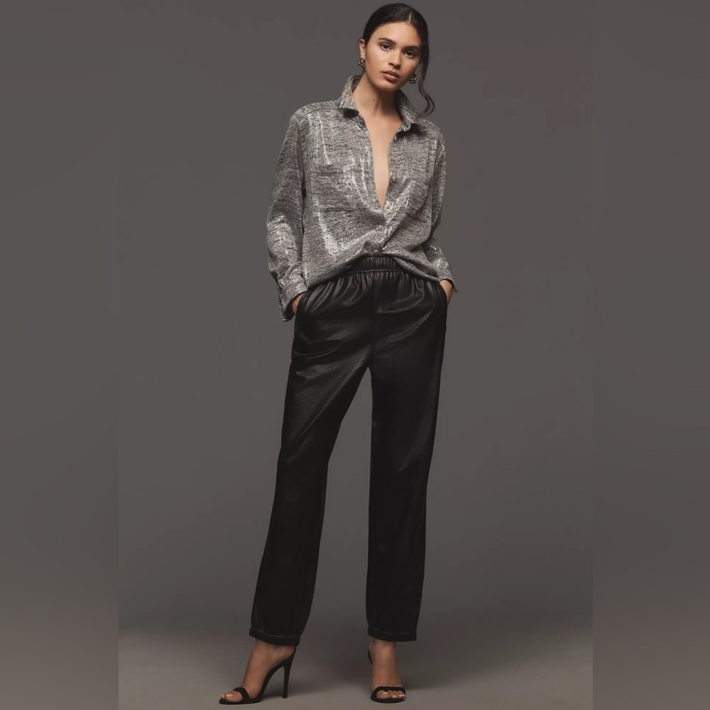 NWT! Anthropologie Avec Les Filles Black Faux Leather Jogger Pants -Small ⏰